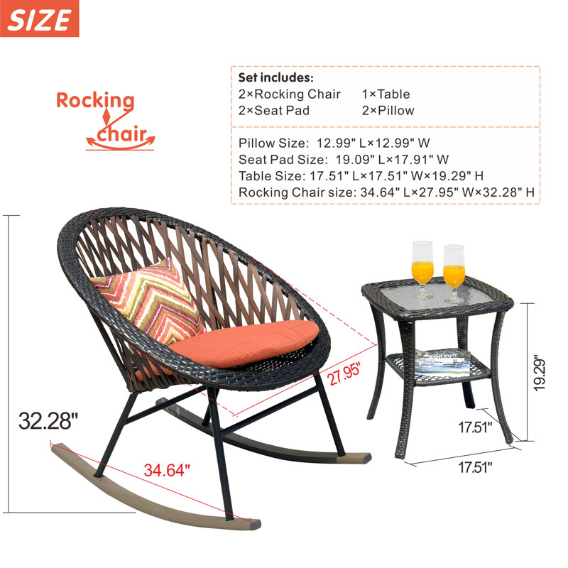 Chaise berçante d'extérieur avec coussins Baum, Orange-rouge