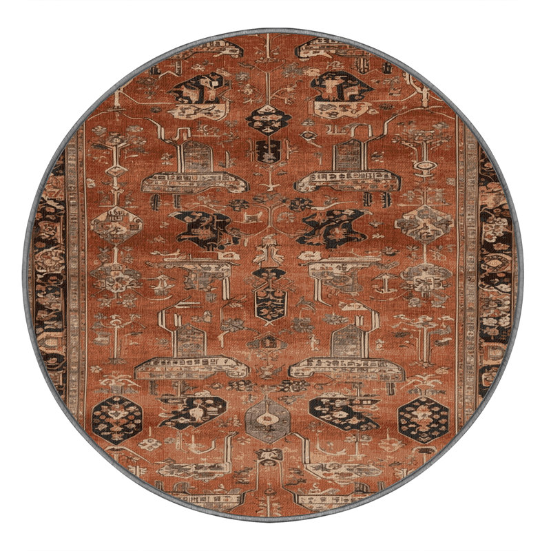 Tapis brun lavable à la machine, Rond 5 pi