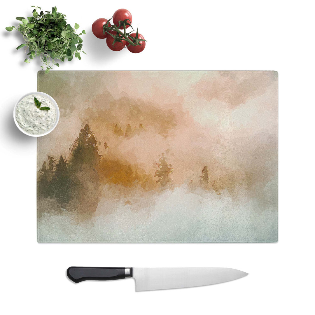 Glass Misty Forest in Abstract Chopping Board