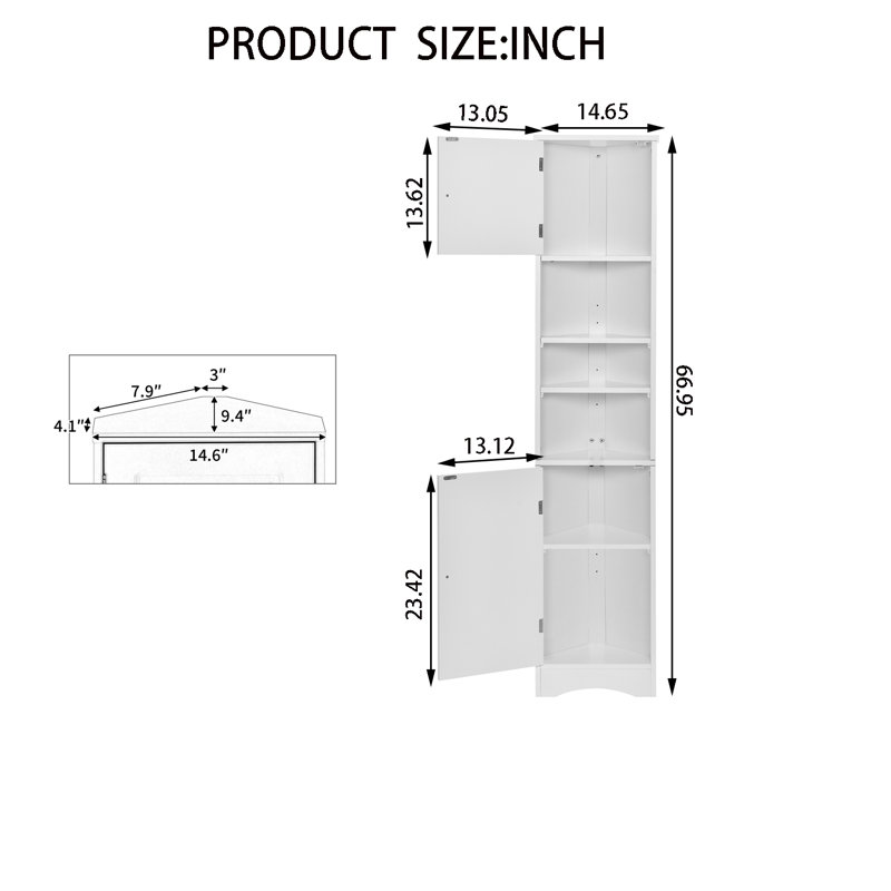 Armoire de salle de bain sur pied autoportante avec tablette réglable, White