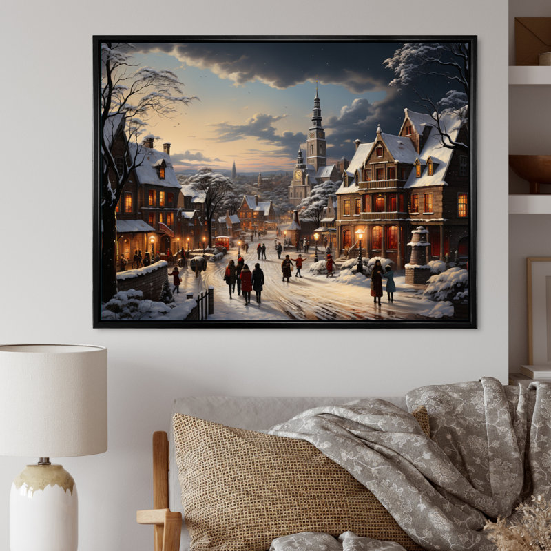 Winter Village Carnival IV - reproduction sur toile, H 12 po x l 20 po x P 1 po, Cadre flottant noir