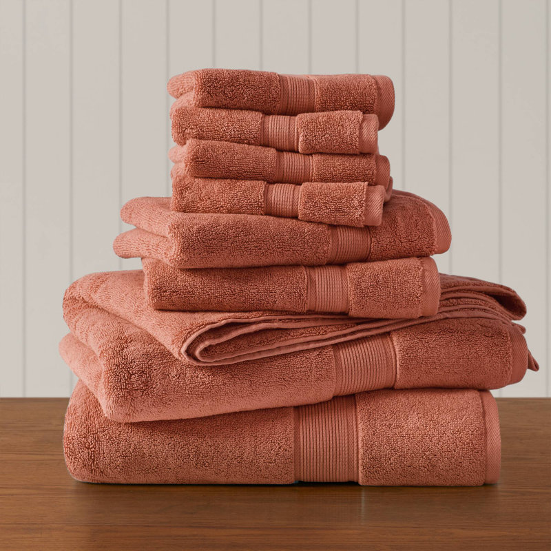 Ensemble de serviettes 8 pièces 100% coton absorbant 800 g / m² 800 g / m², Corail