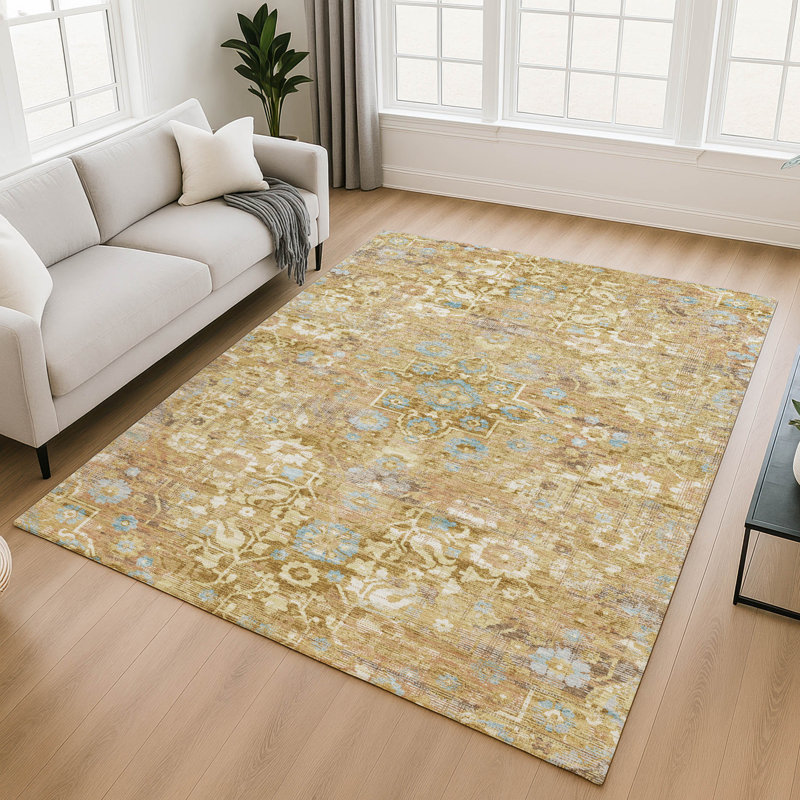Tapis lavable à la machine intérieur / extérieur ACN2782 Global Chantille, Doré, 10 pi x 14 pi