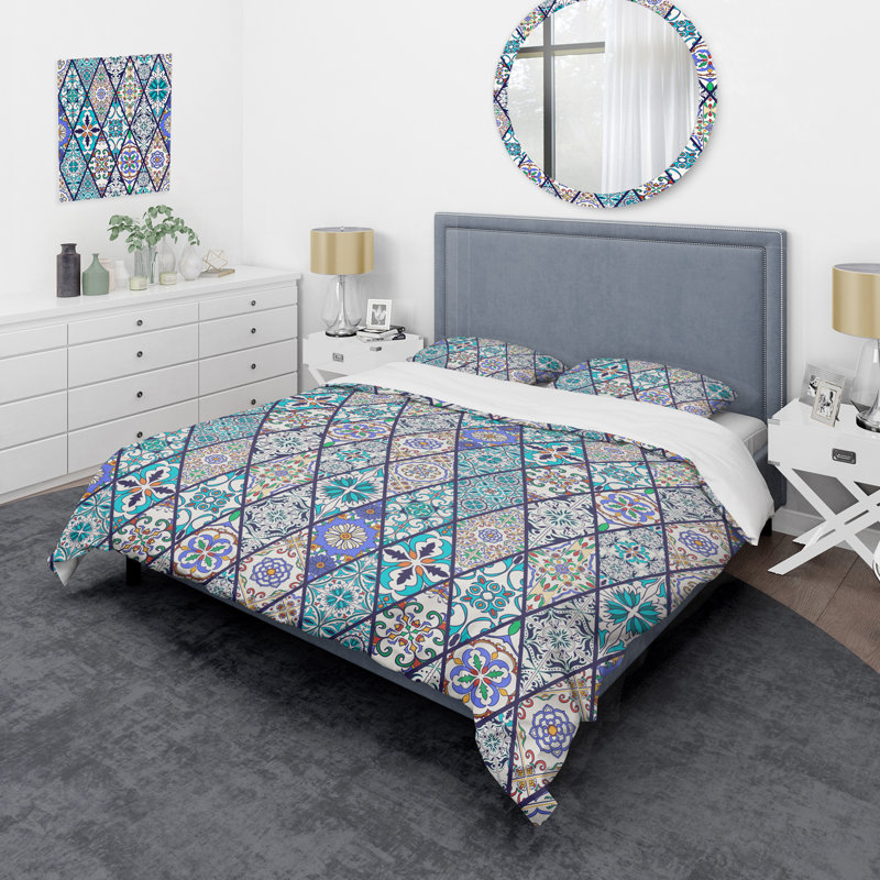 Multicolore méga patchwork - ensemble de housse de couette abstrait - microfibre de polyester