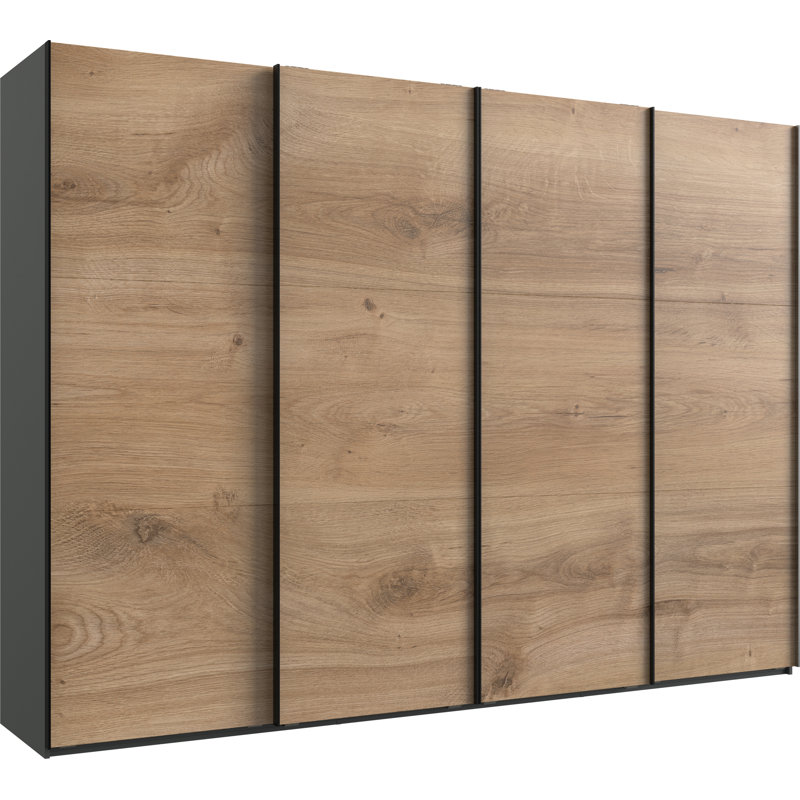 Guardino 4 Door Wardrobe, 216cm H x 300cm W x 65cm D, Plank Oak/Graphite