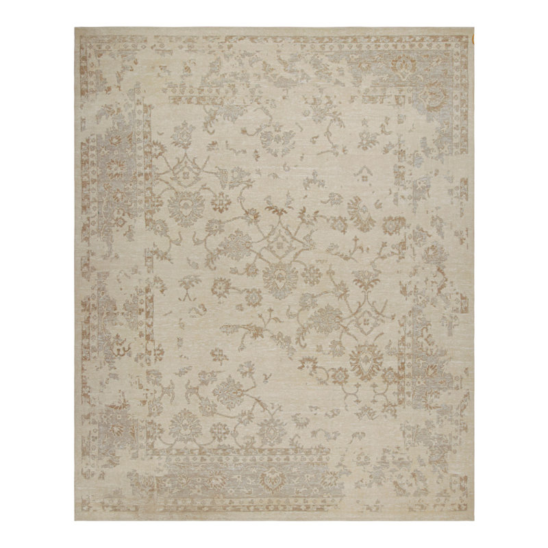 Oushak Handmade Oushak Silk Floral Area Rug, Rectangle 10' x 14'