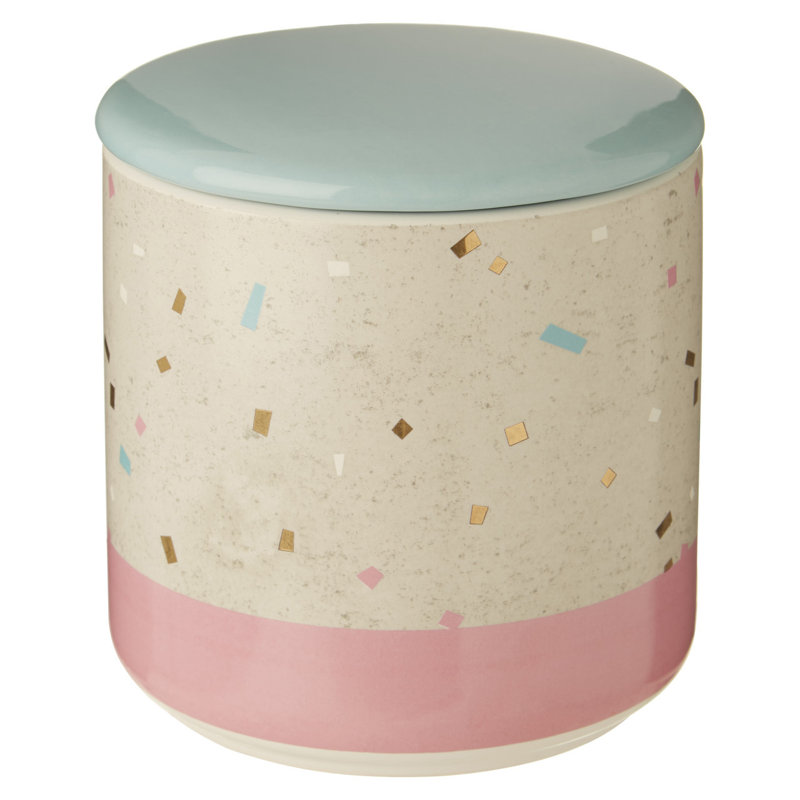 Stoneware Jar, Blue/Pink, 12" H x 11" W x 11" D