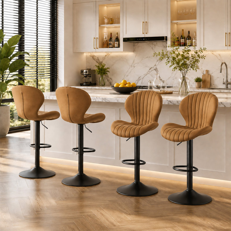 Tabouret de bar pivotant à dossier festonné, Brun