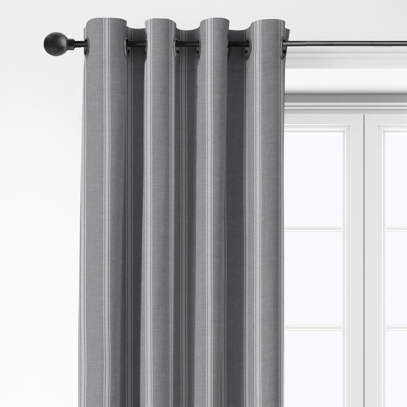 Ensemble de 2 panneaux de rideaux en coton à rayures avec œillets Shay, L 50 po x L 144 po, Grey