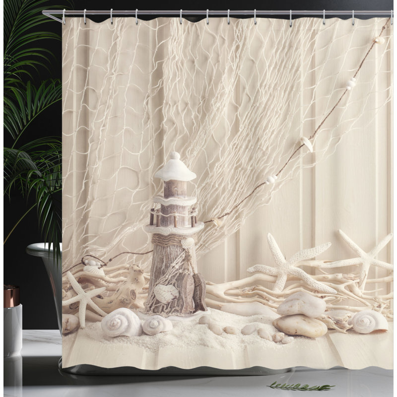 Ensemble de rideau de douche et crochets de pêche, H 75 po x l 69 po