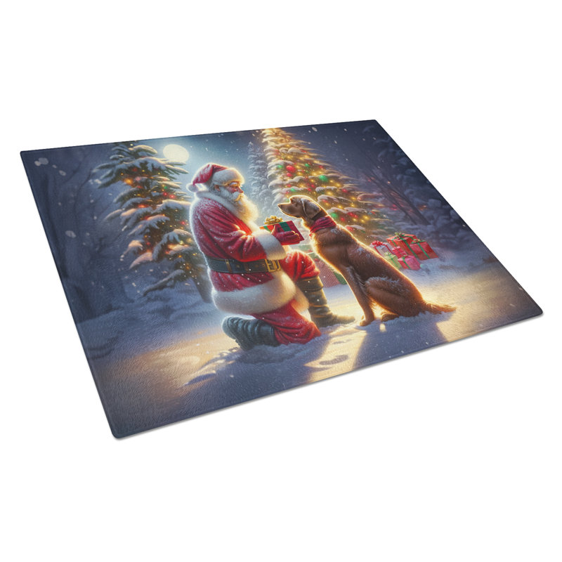 Planche à découper en verre Chesapeake Bay Retriever and Santa Claus