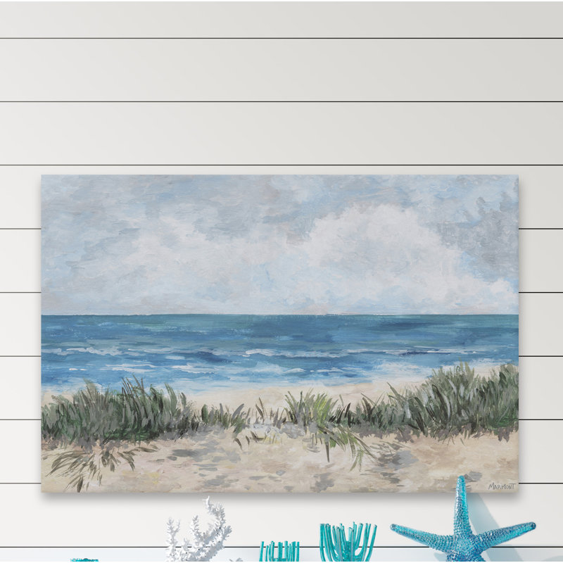 Serene Blue Ocean and Tan Beach Landscape Canvas Art