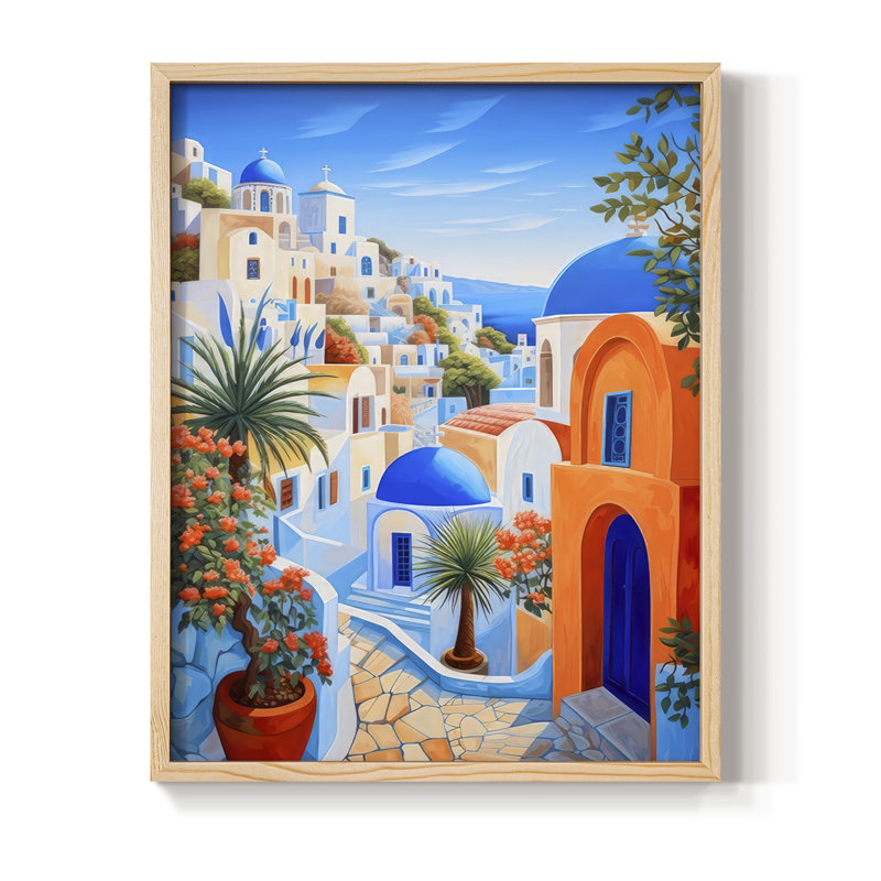 Oia Caldera II, reproduction encadrée - bois massif, Naturel, H 15 po x l 12 po
