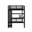 Lit mezzanine double en métal avec tablettes et garde-robe
