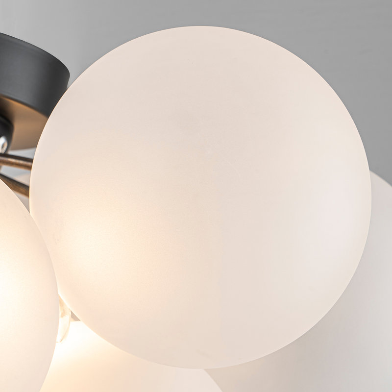 Ahona 3 - Plafonnier semi-encastré à intensité variable avec globe en verre dépoli de 13 pouces, Noir mat