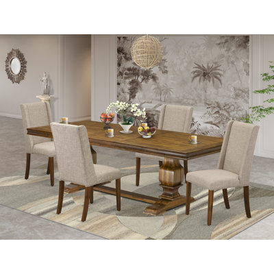 Dining table set consists of a dinner table and Linen Fabric upholstered chairs with Padded Chair Back - (Finish Option). by Red Barrel Studio