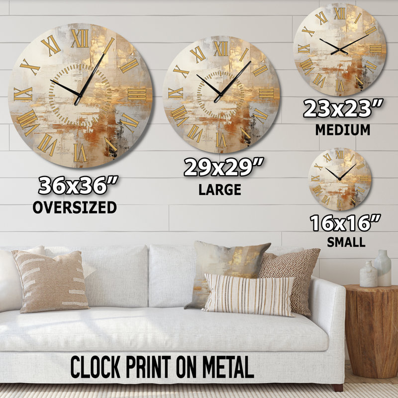 Horloge murale à motif abstrait doré et blanc, Surdimensionné
