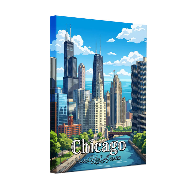 Vue de la ville de Chicago, H 24 po x l 36 po, Toile tendue sur cadre, Ne s’applique pas