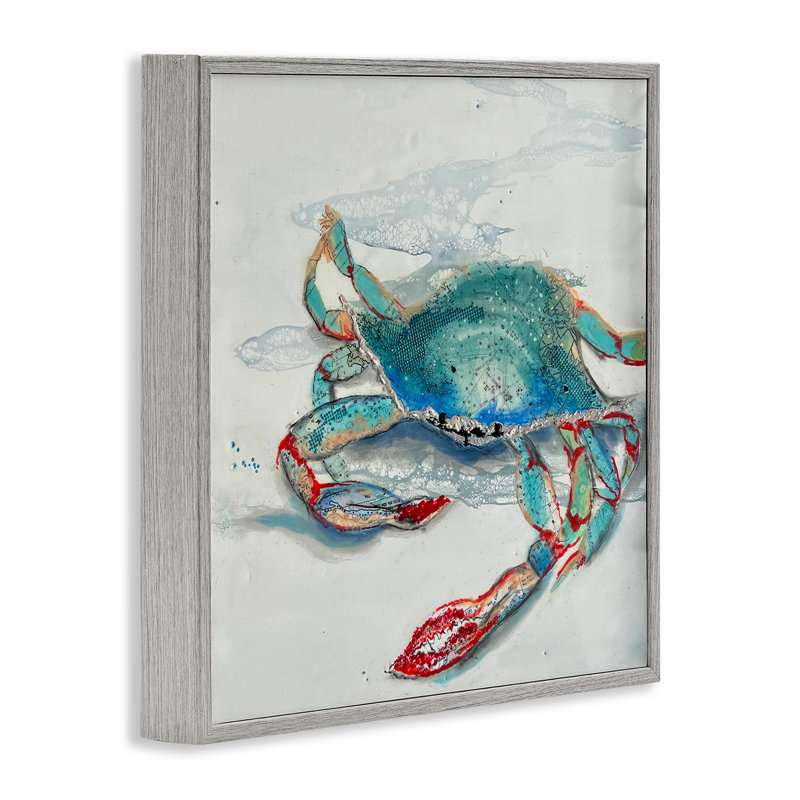 Crabe bleu avec motifs abstraits, estampe numérique, conception de Stacy Gresell, H 24 po x l 24 po