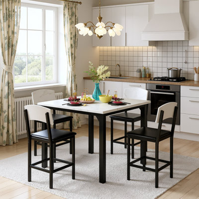 5-Piece Dining Table Set For 4, Counter Height Table With 4 Upholstered Bar Stools, Modern Kitchen Table & Chairs Set Of 4 With Footrest & Backrest, Compact Dining Set For Pub, Dining Room, Restaurant