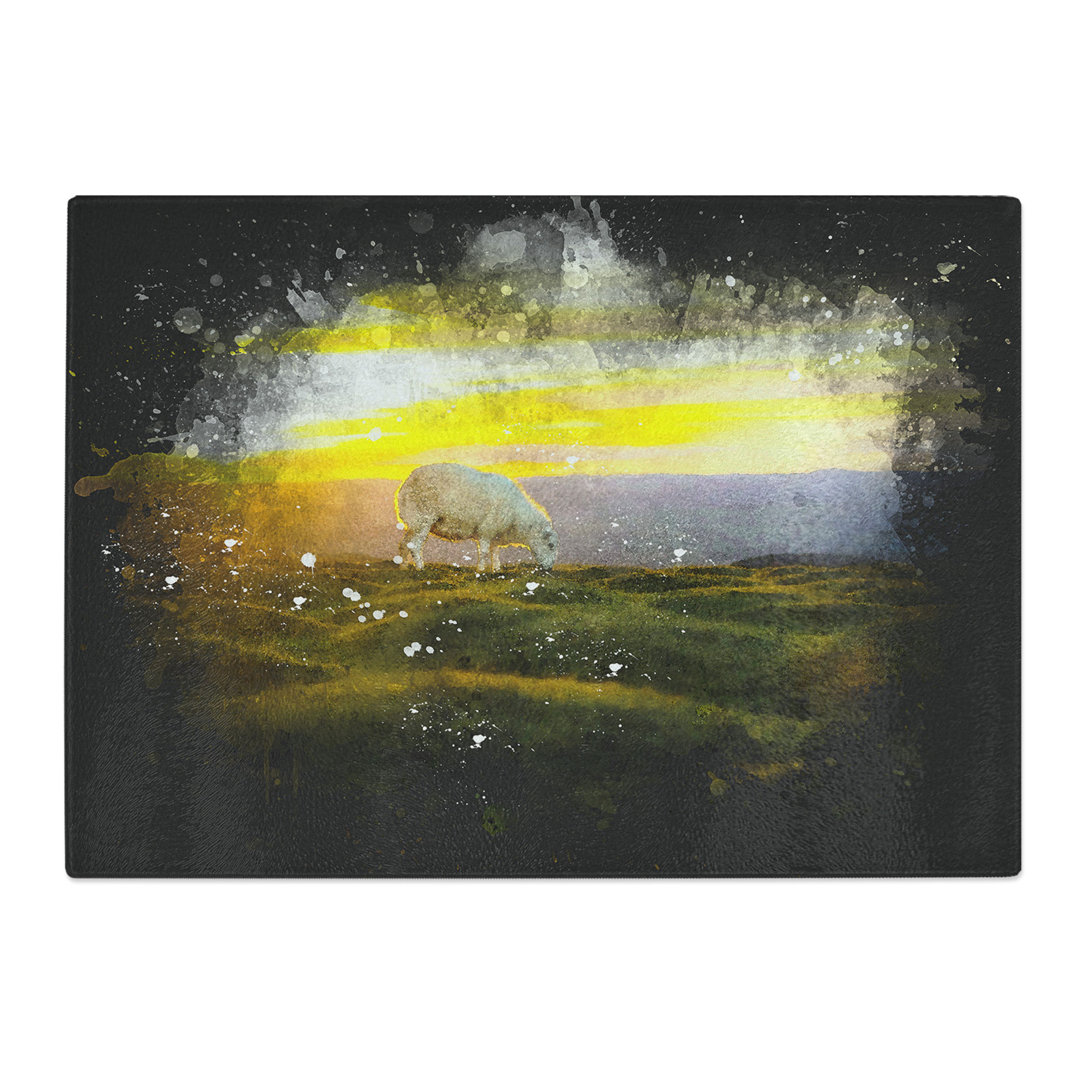 Tempered Glass Grazing Sheep at Sunset Chopping Board