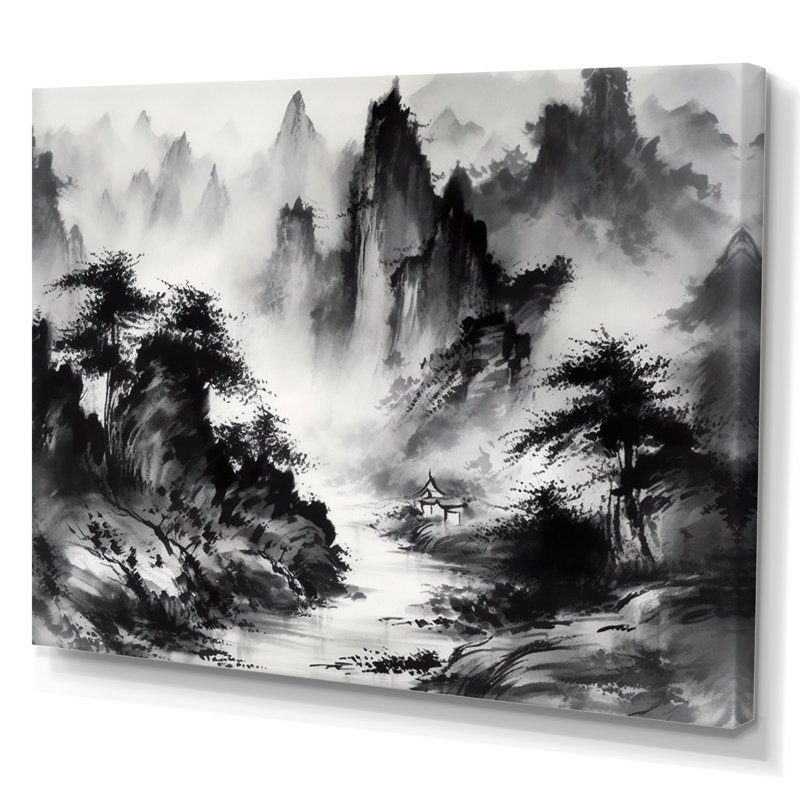 «Black and White Asia Mountains II», reproduction sur toile encadrée, H 30 po x l 40 po x P 1,5 po, Toile tendue