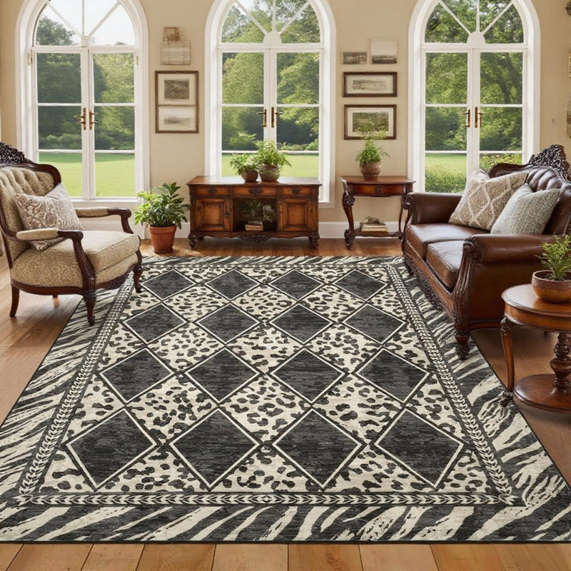 Leopard Rugs for Living Room 9x12 Washable Animal Area Rugs for Bedroom Non Slip Cream, Cream, Rectangle 9' x 12'