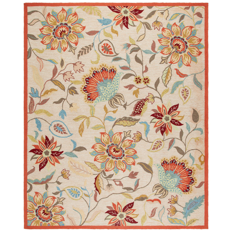 Tapis d'intérieur / extérieur beige / rouge / vert crocheté à la main Carvalho, Rectangle 3 pi 6 po x 5 pi 6 po