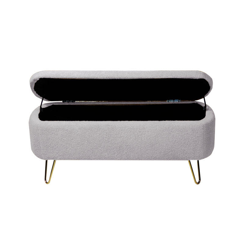 Repose-pieds rembourré avec banc de rangement Deshondra, Grey Faux Fur