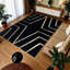 Tapis noir fait à la main en fausse fourrure avec des lignes géométriques dorées pour le salon, la chambre à coucher, plusieurs tailles-1279387810