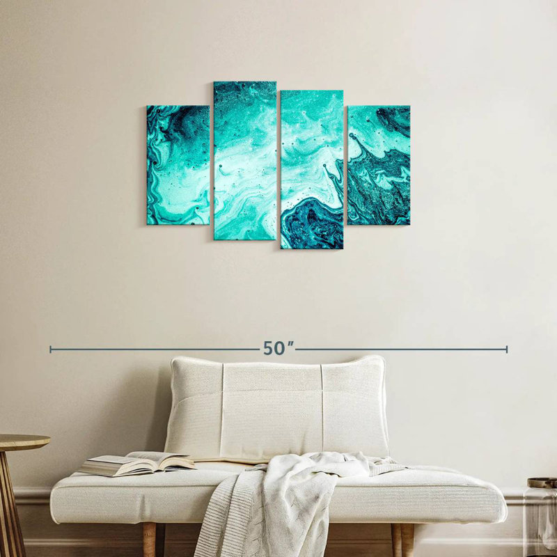Aamarine abstrait aigue-marine de luxe, H 22 po x l 36 po