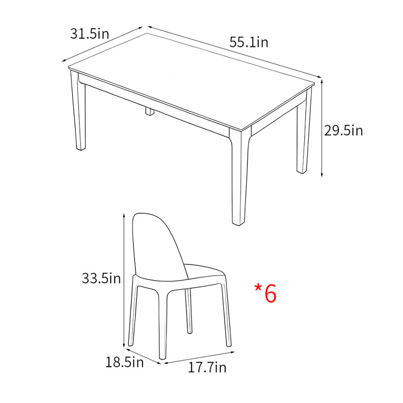 Simple modern rectangle dining table sets, 29.5"H x 55.1"L x 31.5"W
