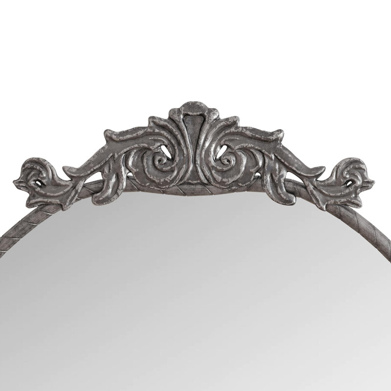 58"x24" Arched Full Body Mirror with Vintage Ornate Carved Applique on Top, Hanging Wall Mounted Mirror, for Living Room Bedroom Retro Home Decor Mirror, Antique Silver