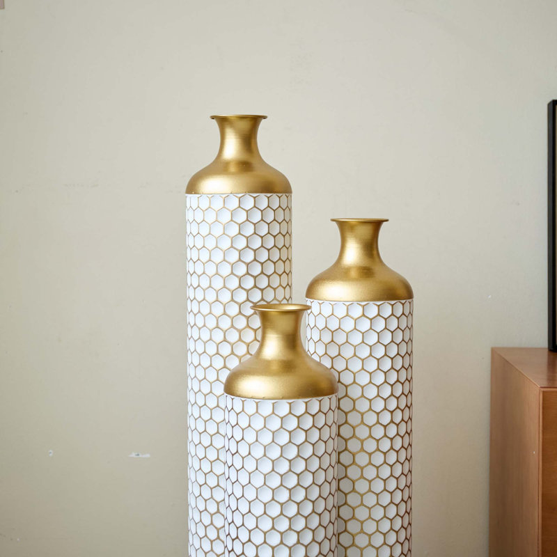  Grand vase en métal avec motif hexagonal en nid d'abeille (ensemble de 3)