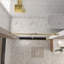 Porte de douche sans cadre l 44 à 48 po x H 76 po, verre trempé transparent de 1/4 po (6 mm), film antidéflagrant, poignée en acier inoxydable, or brossé