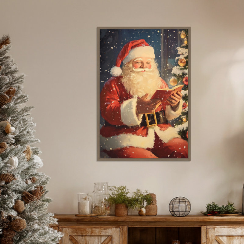 «Santa Reading I» par Melloi, reproduction d'art sur toile encadrée