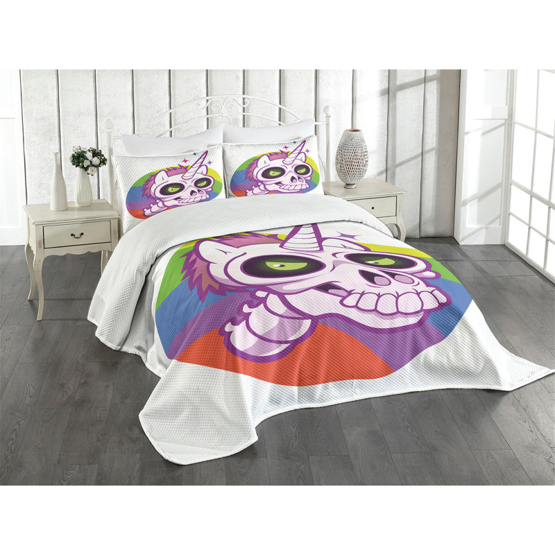 Multicolore motif de licorne Ambesonne, Très grand couvre-lit / couvre-lit + 2 taies déc
