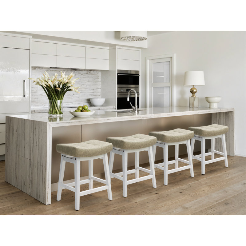 Tabouret de bar 24 po, Siège en polyuréthane beige / structure blanche