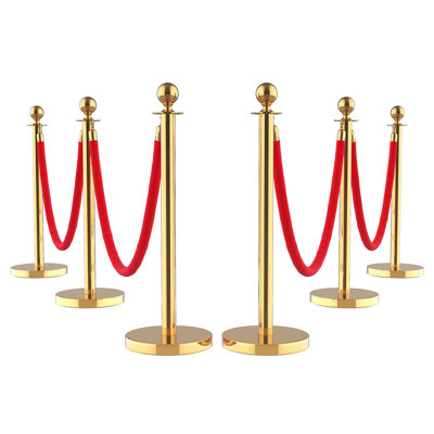 Ensemble de poteaux de chandelier en acier inoxydable avec cordes cramoisies riches et tapis de 26 pi - Barrière robuste pour le contrôle des foules - Assemblage rapide - Paquet de 6