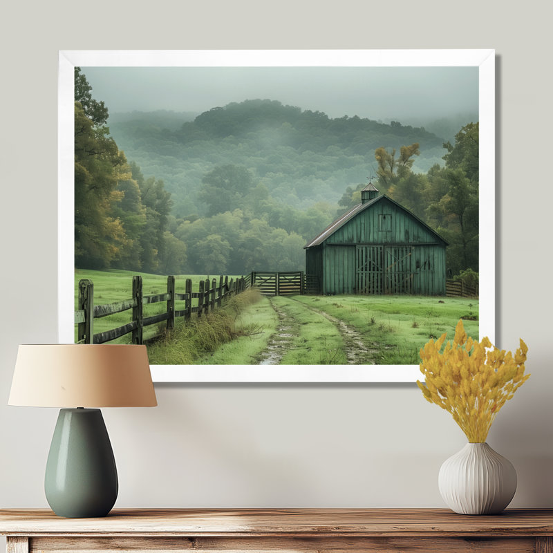 Green Summer Barn Farming Heritage - Art mural de grange, Toile encadrée blanche avec une seule photo