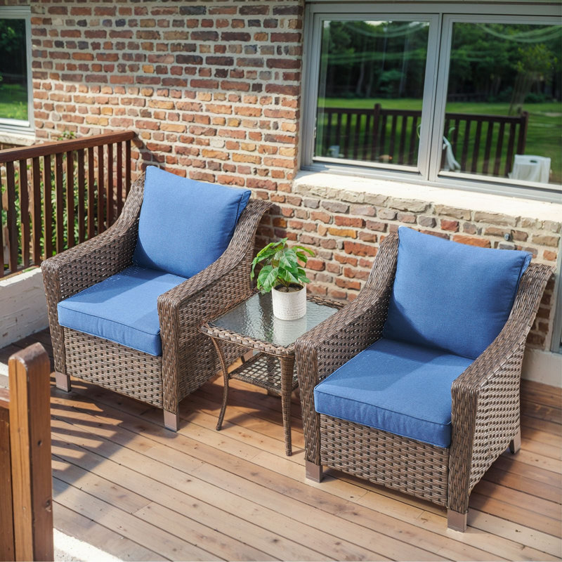 Jenesys Outdoor Wicker Club Chairs & Side Table Set - Weather-Resistant, Blue