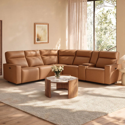 Jarobi 6 - Piece Upholstered Genuine Leather Power Recliner Sectional Sofa with Storage Console