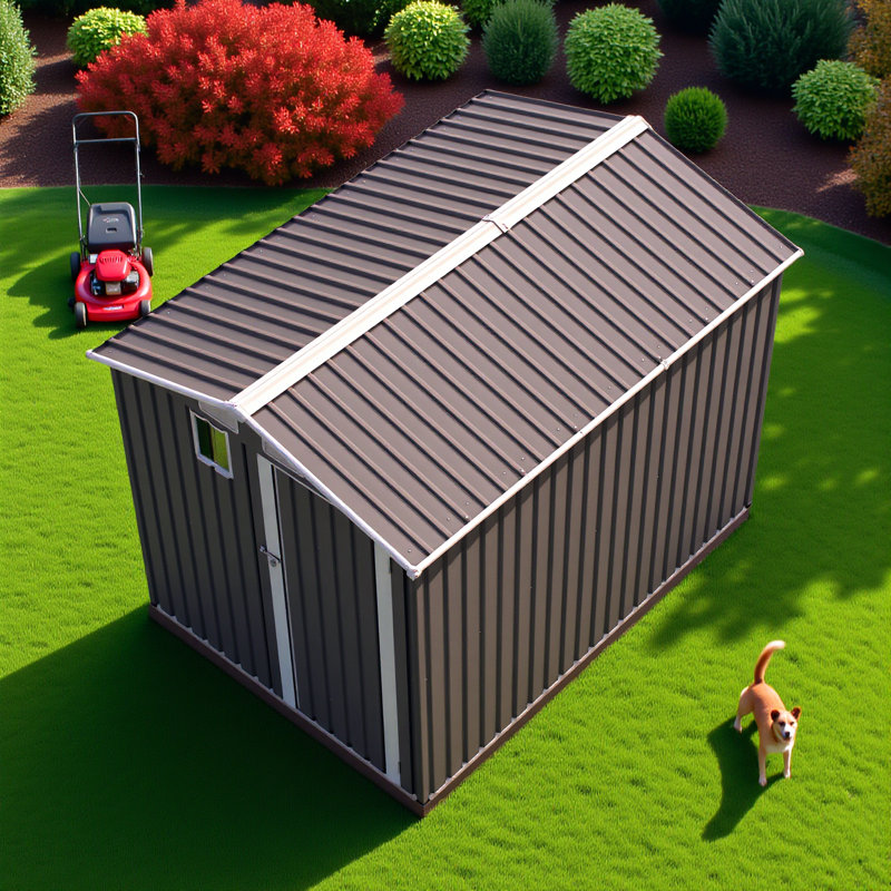 Remise de rangement extérieure en acier 6 x 8 pi avec fenêtre transparente, portes verrouillables, remise à outils compacte en métal pour le jardin, la cour, le patio, les utilitaires et le rangement pour vélos, gris foncé