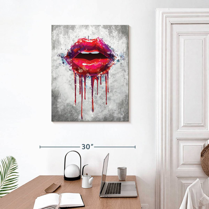 " Lips Paint Drip " by Simona J, 30" H x 24" W x 1.25" D