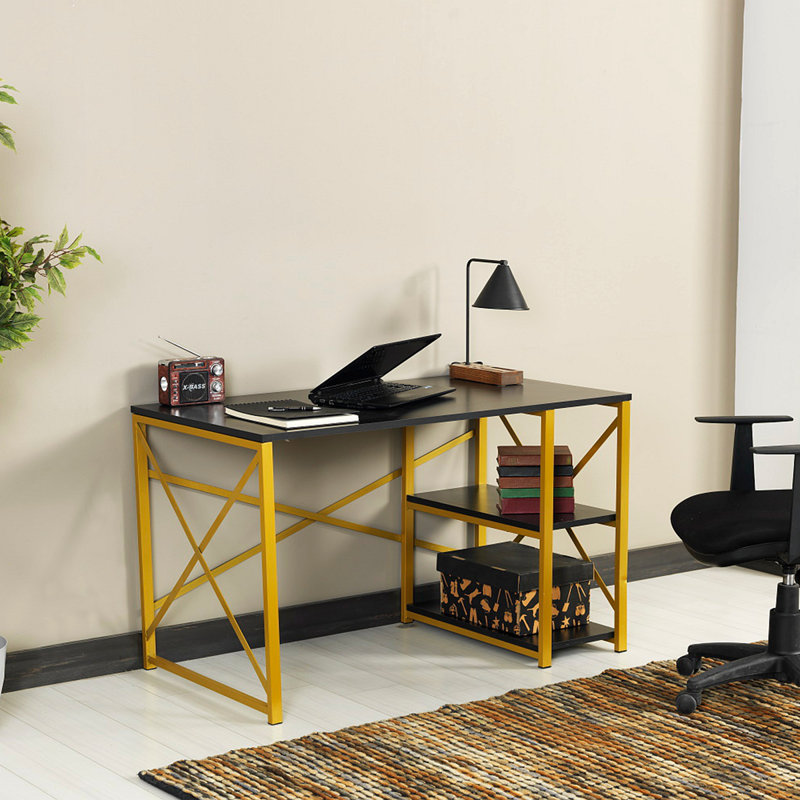 Computer Desk, 28" H x 25" W x 47" D, Black/Golden