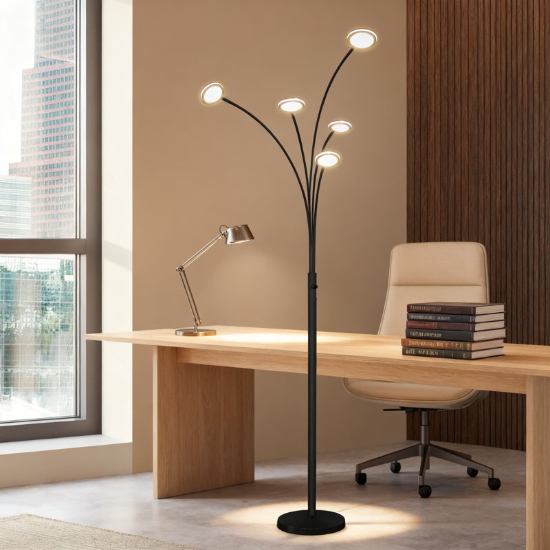 Floor Lamp With 5 Adjustable Led Heads, Flexible Rotating Arms For Living Room, Bedroom, Office, 2250 Lumen Modern Tree Standing Light