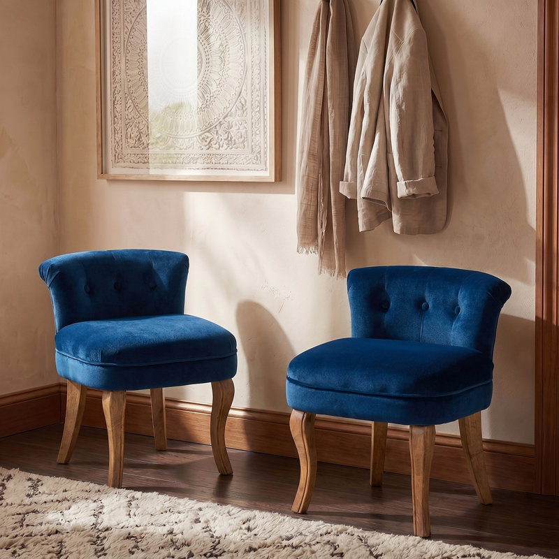 Modern Tufted Velvet Side Chair with Solid Wood Legs, Navy