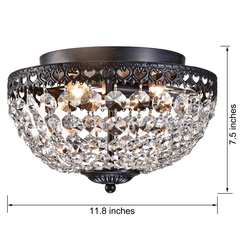 Plafonnier encastré en cristal noir antique 11,8 po à 3 lumières Ragin