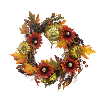 Couronne de tournesol rouge et brune avec récolte d'automne artificielle - non éclairée 24 po