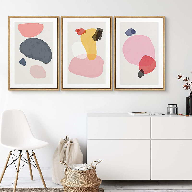 Mid Mid Century Shape 3 pièces à couleurs abstraites, impression sur toile, H 36 po x l 72 po x P 1,5 po